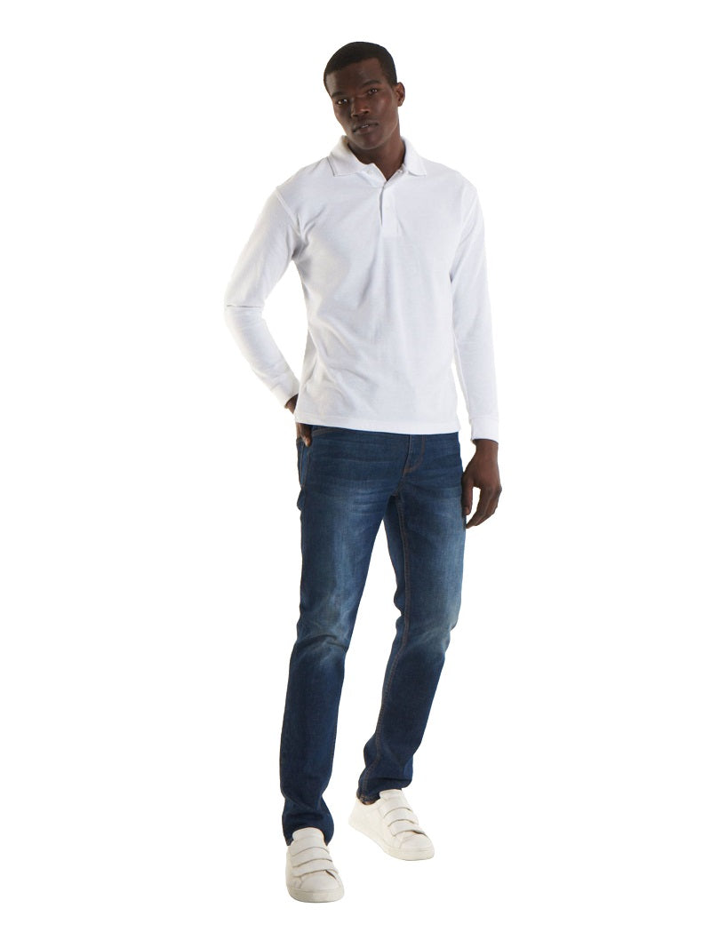 Man Wearing A White Long Sleeve Polo Shirt