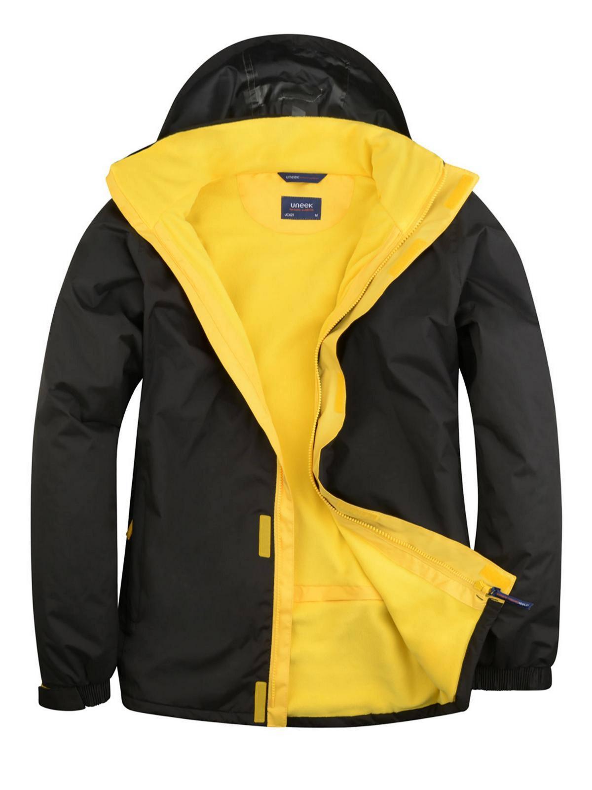 Black Waterproof Jacket With Yellow Fleece Lining