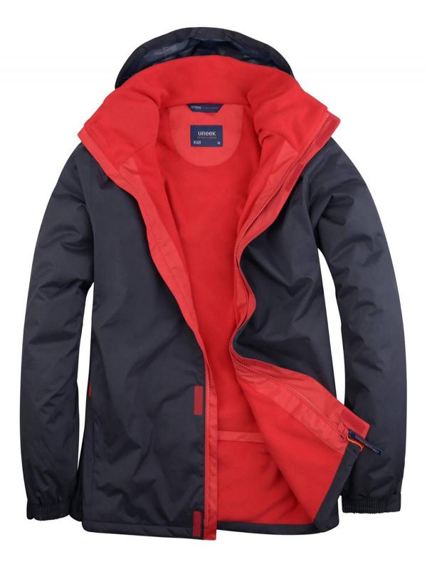 Navy Blue Waterproof Jacket With Red Fleece Lining